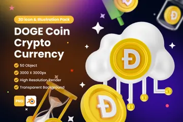 Dogecoin Digital Stablecoin Criptomoeda Pacote de Icon 3D