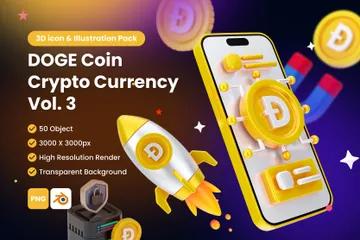 Dogecoin Digital Stablecoin Criptomoeda Vol 3 Pacote de Icon 3D