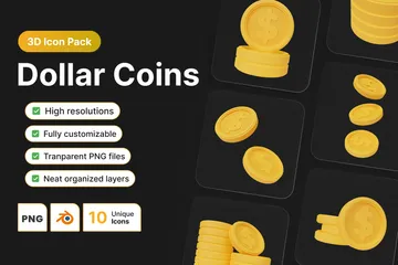 Dollar Coins 3D Icon Pack