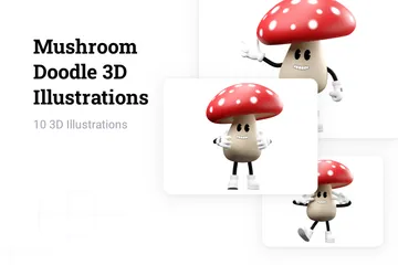 Doodle de cogumelo Pacote de Illustration 3D