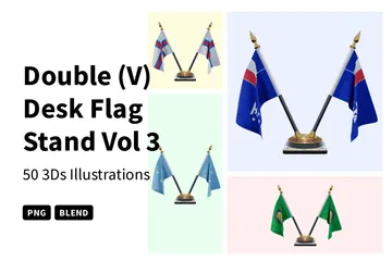 Doppelter (V) Tischflaggenständer Band 3 3D Icon Pack