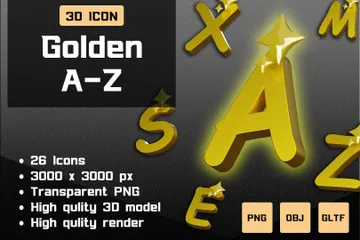 Free Dorado A-Z Paquete de Icon 3D