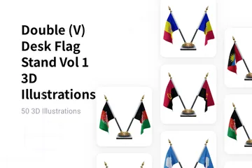 Double (V) Desk Flag Stand Vol 1 3D Illustration Pack
