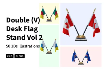 Double (V) Desk Flag Stand Vol 2 3D Icon Pack