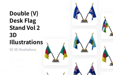 Double (V) Desk Flag Stand Vol 2 3D Illustration Pack