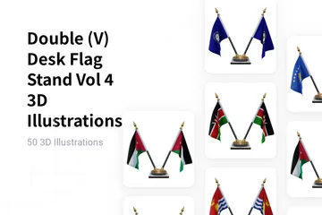 Double (V) Desk Flag Stand Vol 4 3D Illustration Pack