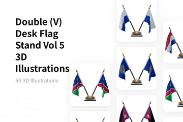 Double (V) Desk Flag Stand Vol 5 3D Illustration Pack