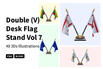 Double (V) Desk Flag Stand Vol 7 3D Icon Pack