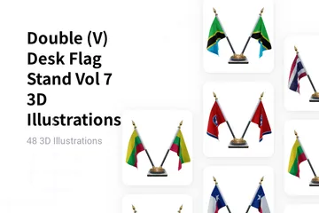 Double (V) Desk Flag Stand Vol 7 3D Illustration Pack