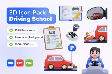 Driving School 3D Icon Pack
