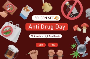 Abuso de Drogas Día Antidrogas Narcóticos Paquete de Icon 3D