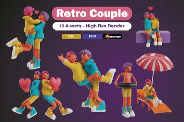 Dulce pareja retro Paquete de Illustration 3D