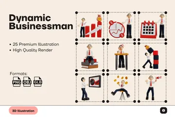 Dynamic Businessman 3D Illustration Pack