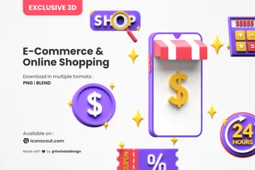 E-Commerce und Online-Shopping 3D Illustration Pack