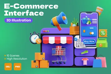 E-Commerce-Schnittstelle 3D Illustration Pack