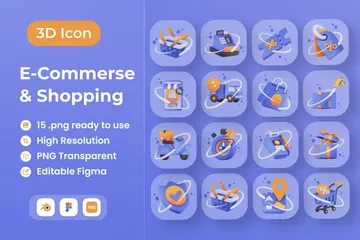 E-Commerce und Einkaufen 3D Icon Pack