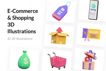 E-Commerce und Einkaufen 3D Illustration Pack