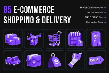 E-Commerce-Shopping und -Lieferung 3D Icon Pack