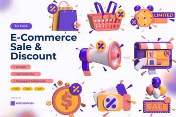 E-Commerce-Verkauf und -Rabatt 3D Icon Pack