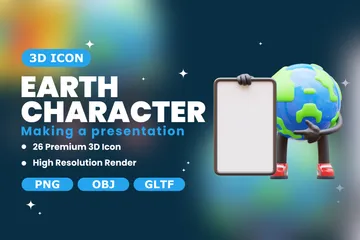 地球のキャラクターがプレゼンテーションを行っています 3D Illustrationパック