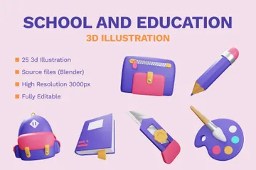 École et éducation Pack 3D Illustration