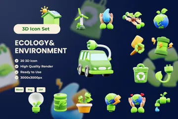 Ecología Y Medio Ambiente 3D Icon Pack