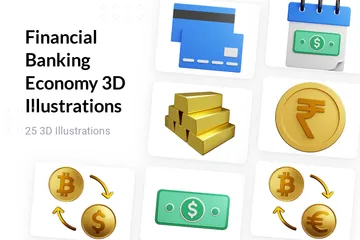 Economía Banca Financiera Paquete de Illustration 3D