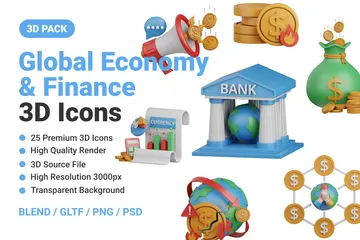 Economia e Finanças Globais Pacote de Icon 3D