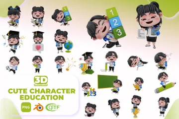 Educação de personagem fofo Pacote de Illustration 3D