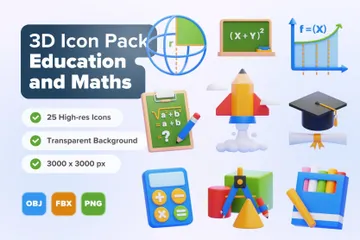 Educação e Matemática Pacote de Icon 3D