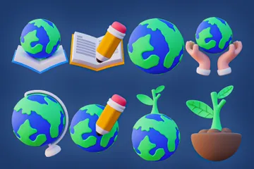 Educação Global e Sustentabilidade Pacote de Icon 3D