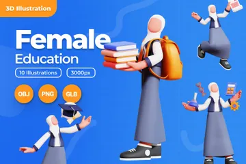 Educación del personaje femenino Paquete de Illustration 3D