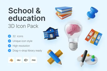 Educación escolar 3D Icon Pack