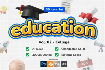 Educación - Vol.02 Tema universitario Paquete de Illustration 3D