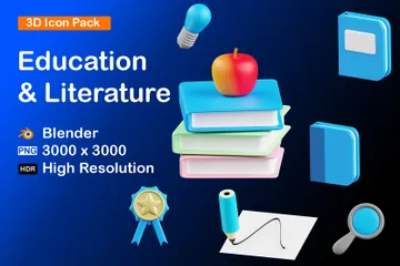 Education & Literature 3D Icon Pack