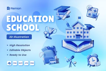 Education School 3D Icon Pack