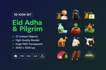 イード・アル・アドハとイスラム教徒の巡礼者 3D Iconパック