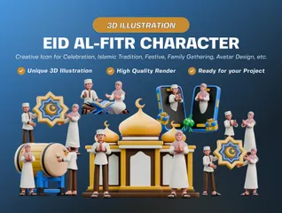 Eid Al-Fitr Paquete de Illustration 3D