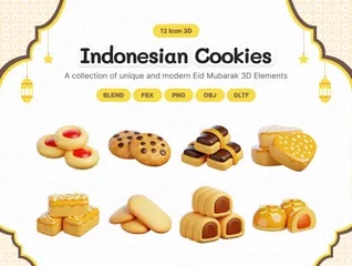 Biscoitos Indonésios Eid Mubarak Pacote de Icon 3D