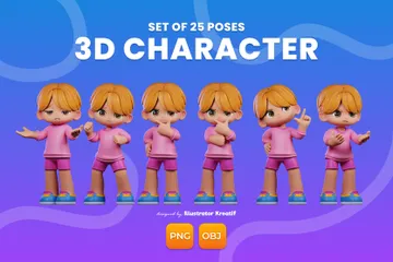 Eine Zeichentrickfigur in einem rosa Outfit 3D Illustration Pack