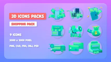 Einkaufen 3D Illustration Pack