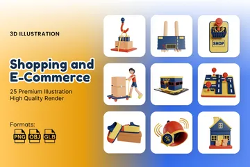 Einkaufen und E-Commerce 3D Illustration Pack