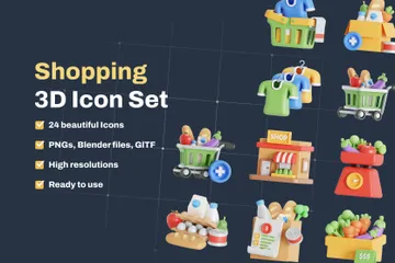 Einkaufen und Lebensmittel 3D Icon Pack