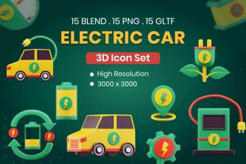 Electric Car 3D Icon Pack