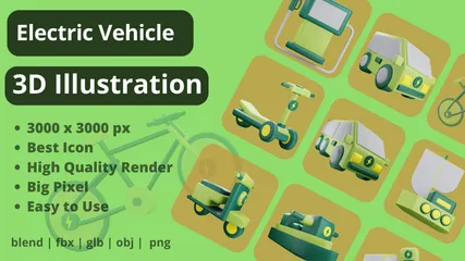 Electric Vehicle 3D Icon Pack