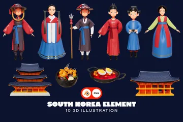 Elemento Coreia do Sul Pacote de Illustration 3D