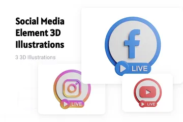 Free Elemento de mídia social de transmissão ao vivo Pacote de Logo 3D