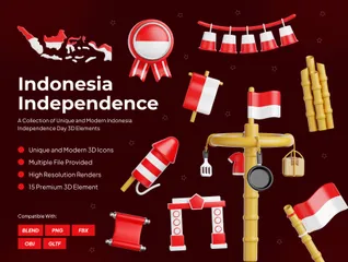 Elemento del Día de la Independencia de Indonesia Paquete de Icon 3D