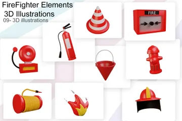 Elementos de bombeiro Pacote de Illustration 3D