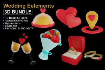 Elementos de casamento Pacote de Icon 3D